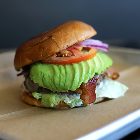 Swiss, avocado, bacon, ranch, lettuce, tomato, red onion.